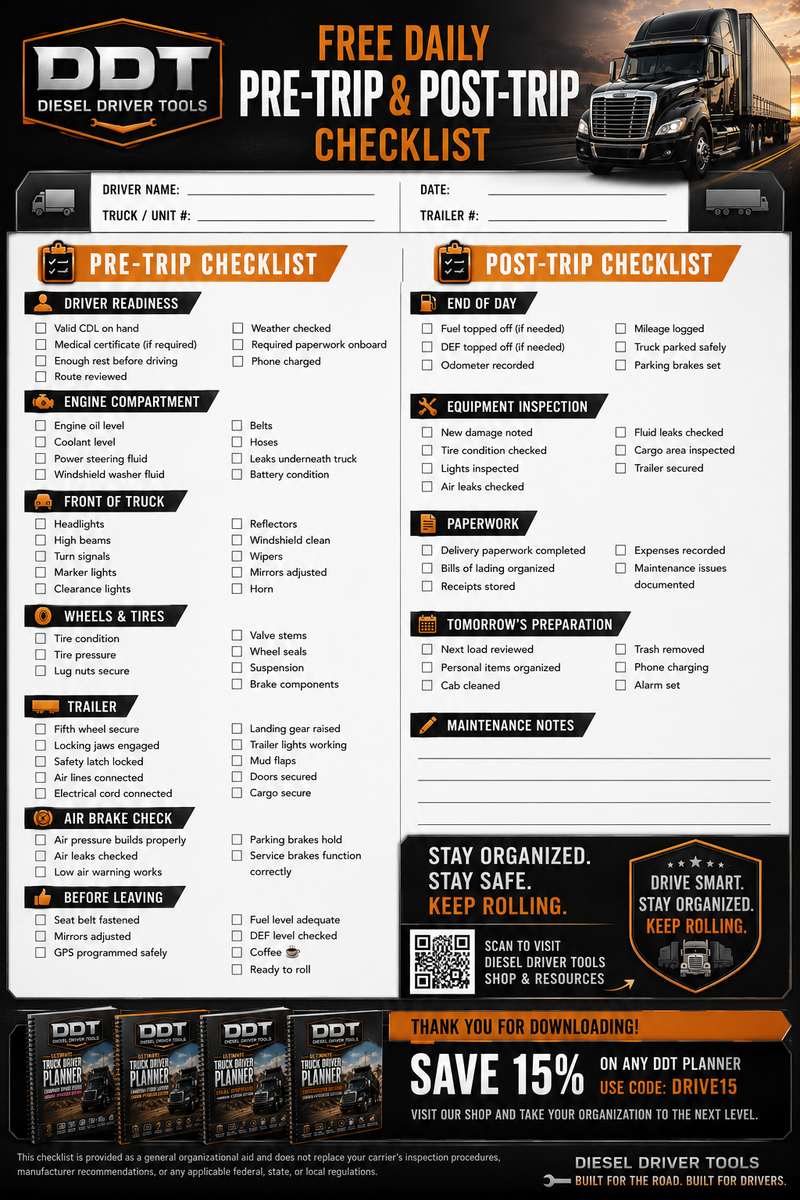 Free pre-trip and post trip checklist